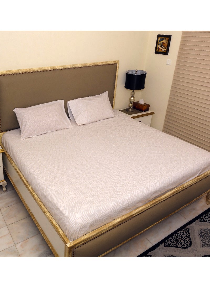 Home-Tex Design 3 Piece Hometex Design 100% Cotton King Size Printed Flat Sheet Set ABEE - 1 Flat Sheet (240x260 cm) + 2 Pillow Covers (50x80 cm)  - Image 1