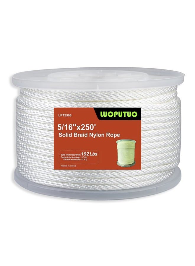 LUOPUTUO White Nylon Rope High UV and Abrasion Resistance, Multipurpose Tightly Braided Rope, 5/16 Inch 250 Foot Spool | Solid Braid - Industrial Grade - Low Stretch, Flag Pole, Clothes line - Image 1