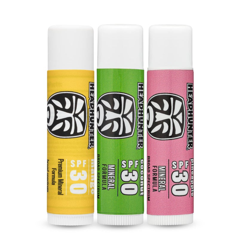 Headhunter Sport Chapstick Sunscreen SPF 30, Natural Mineral Waterproof Lip Balm For Sun Protection, Ultra Solar Defense - Reef Safe Sunblock Chap Stick, 3 Flavors - Coconut, Pineapple, Mango (3 Pack) - Image 1