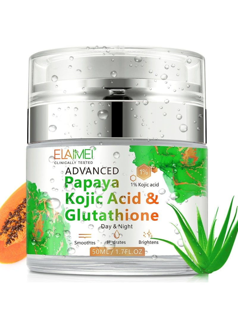 Elaimei - 50Ml Papaya Kojic Acid Cream Natural Skin Nourishing Resurfacing Face Cream Day and Night Moisturizing Skin Cream Remove Dark Spots Intensely Hydrating Provide Elastic Glutathione Face Cream - Image 1