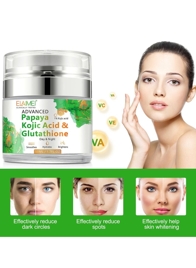 Elaimei - 50Ml Papaya Kojic Acid Cream Natural Skin Nourishing Resurfacing Face Cream Day and Night Moisturizing Skin Cream Remove Dark Spots Intensely Hydrating Provide Elastic Glutathione Face Cream - Image 1