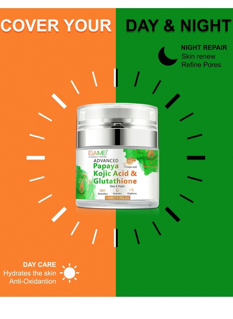 Elaimei - 50Ml Papaya Kojic Acid Cream Natural Skin Nourishing Resurfacing Face Cream Day and Night Moisturizing Skin Cream Remove Dark Spots Intensely Hydrating Provide Elastic Glutathione Face Cream - Image 1