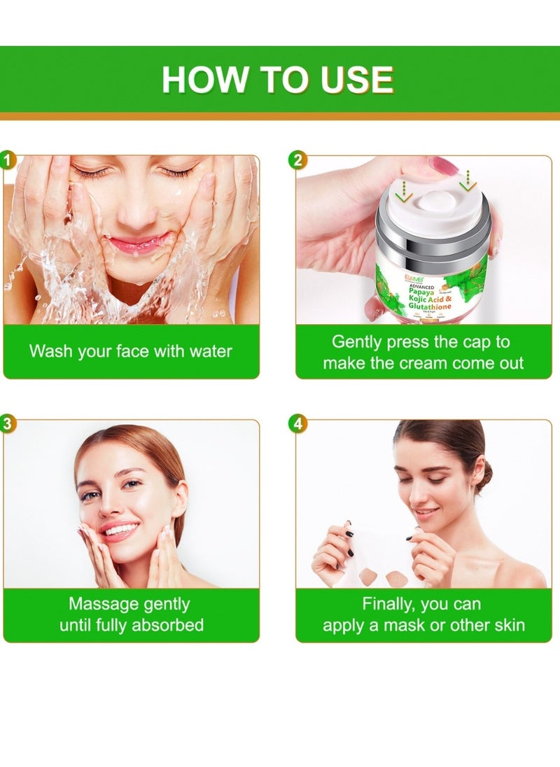 Elaimei - 50Ml Papaya Kojic Acid Cream Natural Skin Nourishing Resurfacing Face Cream Day and Night Moisturizing Skin Cream Remove Dark Spots Intensely Hydrating Provide Elastic Glutathione Face Cream - Image 1
