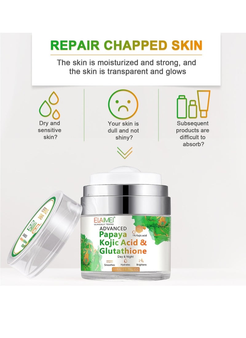 Elaimei - 50Ml Papaya Kojic Acid Cream Natural Skin Nourishing Resurfacing Face Cream Day and Night Moisturizing Skin Cream Remove Dark Spots Intensely Hydrating Provide Elastic Glutathione Face Cream - Image 1