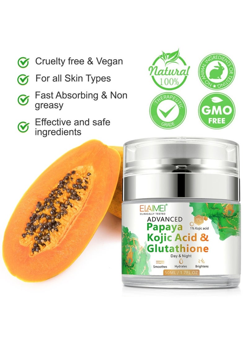 Elaimei - 50Ml Papaya Kojic Acid Cream Natural Skin Nourishing Resurfacing Face Cream Day and Night Moisturizing Skin Cream Remove Dark Spots Intensely Hydrating Provide Elastic Glutathione Face Cream - Image 1