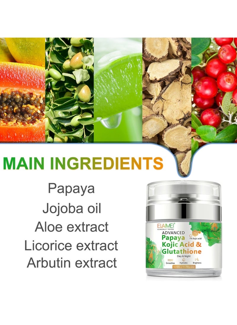 Elaimei - 50Ml Papaya Kojic Acid Cream Natural Skin Nourishing Resurfacing Face Cream Day and Night Moisturizing Skin Cream Remove Dark Spots Intensely Hydrating Provide Elastic Glutathione Face Cream - Image 1