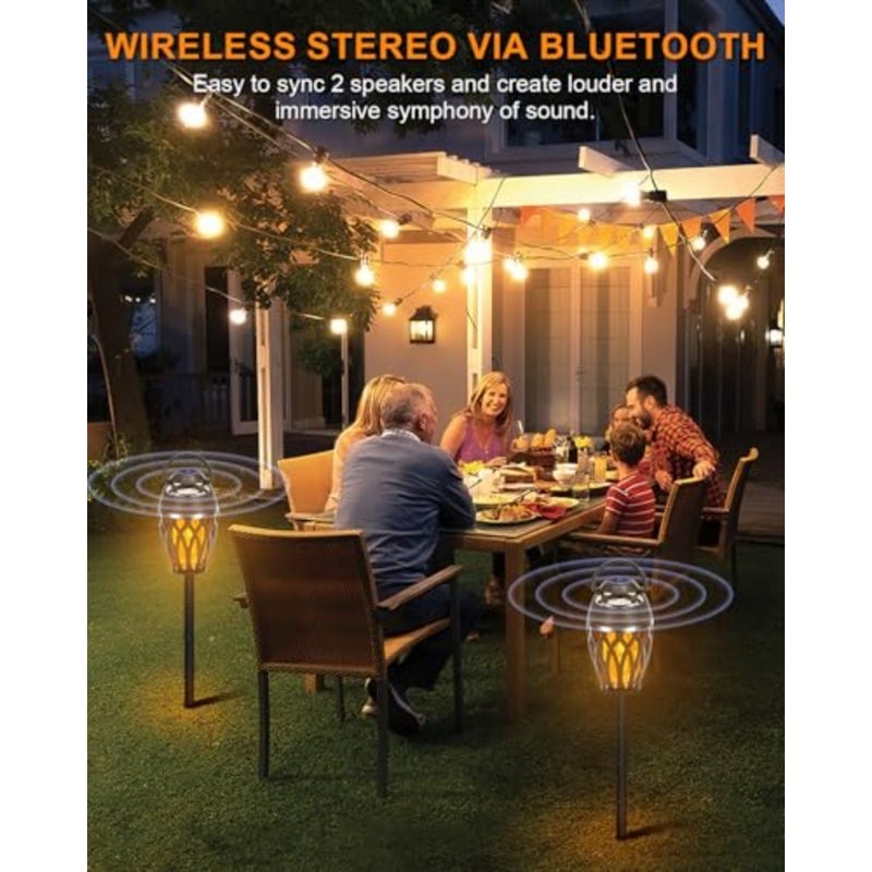 2 Pack Outdoor Bluetooth Speakers, Wireless Speakers with LED Flame Flickers, IP5X Waterproof Torch Lights Lantern Speakers for Patio Yard Pool Party, Gifts for Men/Women - Image 2
