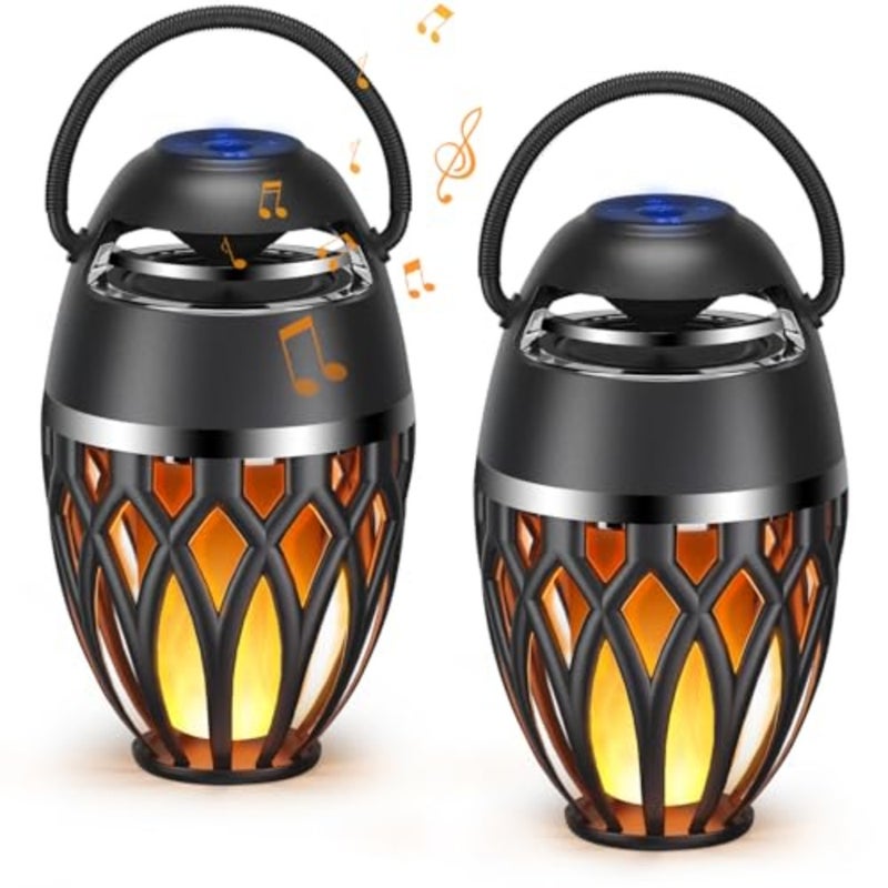 2 Pack Outdoor Bluetooth Speakers, Wireless Speakers with LED Flame Flickers, IP5X Waterproof Torch Lights Lantern Speakers for Patio Yard Pool Party, Gifts for Men/Women - Image 1