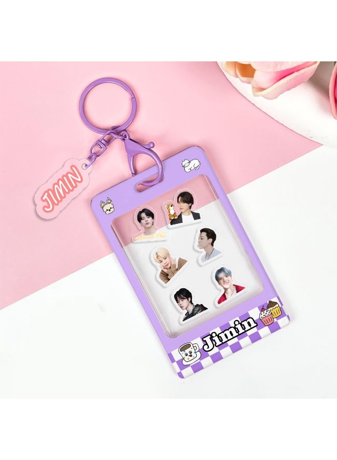 NIBEMINENT 1 - Piece V JIMIN Kpop Photo Card Holder Pendant Key Chain ID Badge Holder ID Card Holder Photo Card Protector for School ID Office ID Access Card for Women Girls