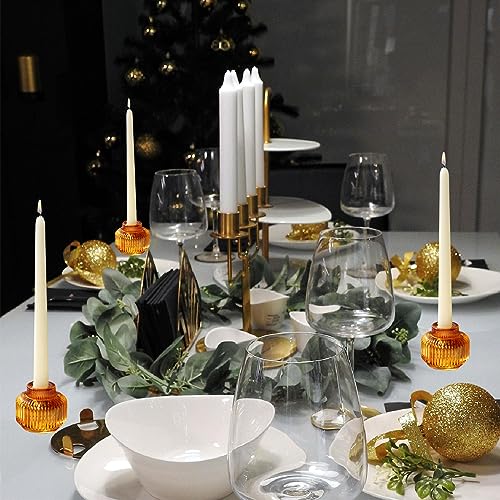 Woho Candlestick Holders Set of 4, Amber Votive Candle Holders for Fall Wedding Table Centerpiece, Ribbed Glass Taper Candle Holders for Dinner Party Halloween Thanksgiving Decor - Image 4