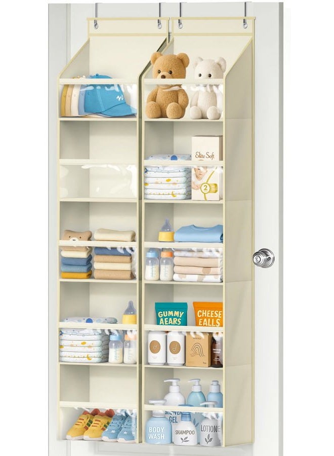 AOODA 2 Pack Over the Door Organizer, Large Capacity Closet Door Hanging Organizer, Clear Deep Pockets Baby Organizer Storage for Nursery, Bathroom, Bedroom, Pantry, Diapers (Light Beige) - Image 1
