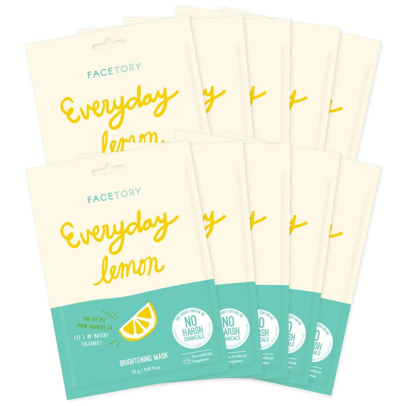 FACETORY K Beauty Face Mask Skin Care  Everyday LEMON Brightening Sheet Mask  PlantBased with Lemon Extract 10 Pack