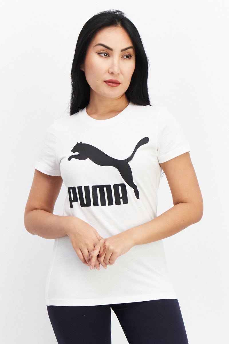 PUMA تي شيرتات رياضية نسائية قصيرة الأكمام في الهواء الطلق، أبيض/أسود - Image 1