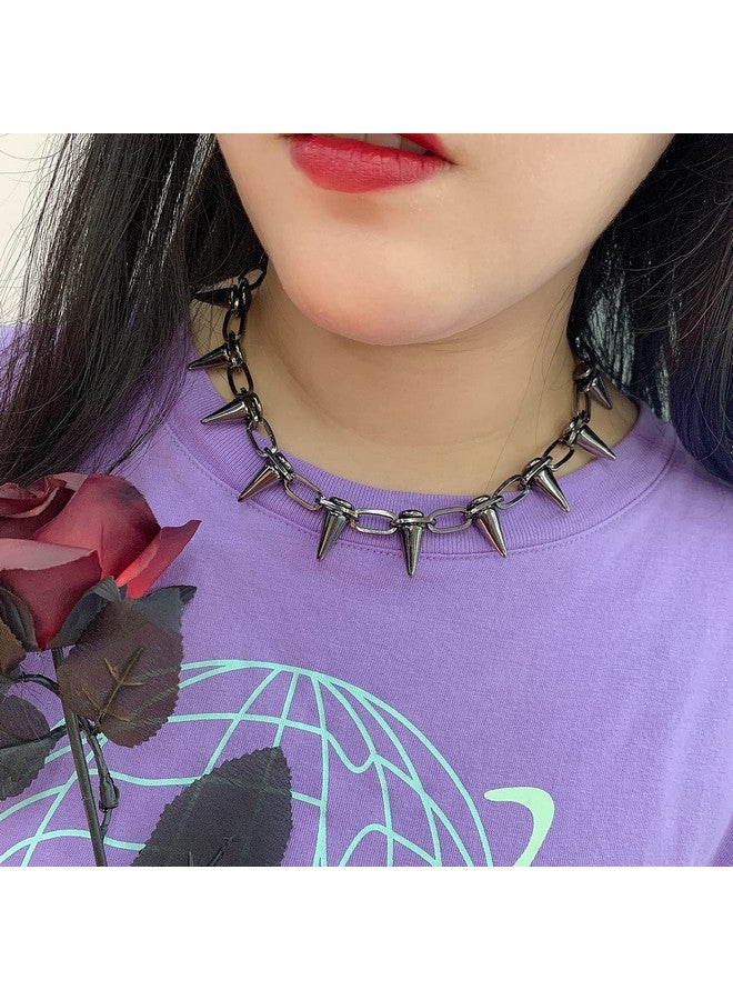 Reaowazo Spike Chokers For Women Girls Choker Goth Necklaces Mens Chain Choker Collar Punk Streetwear Handmade Adjustable Vintage Rivet Jewelry Black - Image 2