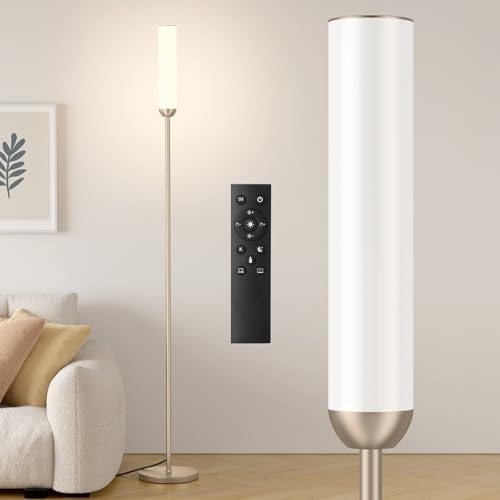 Ambimall LED Floor Lamp with Remote Control, 65" Standing lamp with Stepless Adjustable 3000K-6500K Colors & 30-100% Brightness, Foot Switch(Champagne Gold) - Image 1