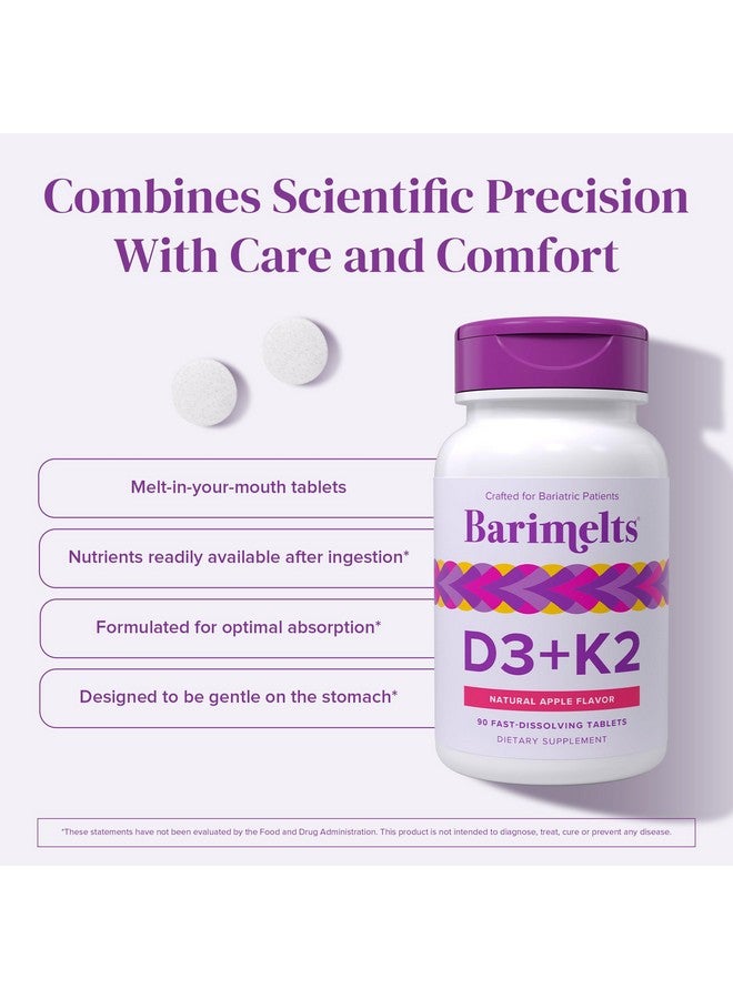 BariMelts Vitamin D3 K2-90 Fast-Dissolving Tablets (3-Month Supply) - Bariatric Vitamins for Women with Vitamin D3 5000 IU and K2 as MK-7, Natural Apple Flavor - Image 3