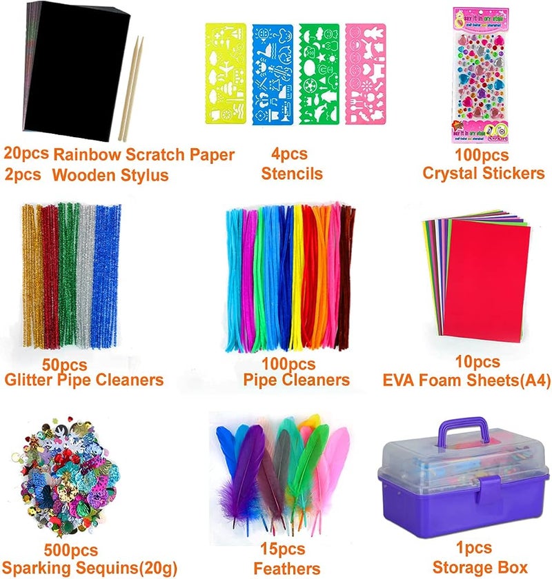 VOLINFO Arts and Crafts Supplies for Kids- 1600+ PCS DIY Craft Kits Including Pipe Cleaners, Folding Storage Box, Preschool Homeschool Craft Set Toys Gift for Boys and Girls(Purple) - Image 3