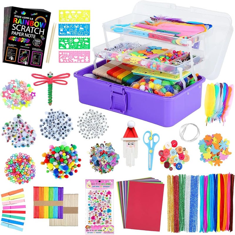 VOLINFO Arts and Crafts Supplies for Kids- 1600+ PCS DIY Craft Kits Including Pipe Cleaners, Folding Storage Box, Preschool Homeschool Craft Set Toys Gift for Boys and Girls(Purple) - Image 1