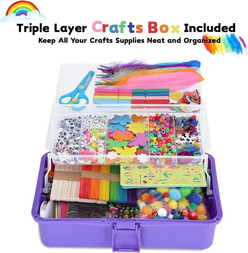VOLINFO Arts and Crafts Supplies for Kids- 1600+ PCS DIY Craft Kits Including Pipe Cleaners, Folding Storage Box, Preschool Homeschool Craft Set Toys Gift for Boys and Girls(Purple) - Image 5