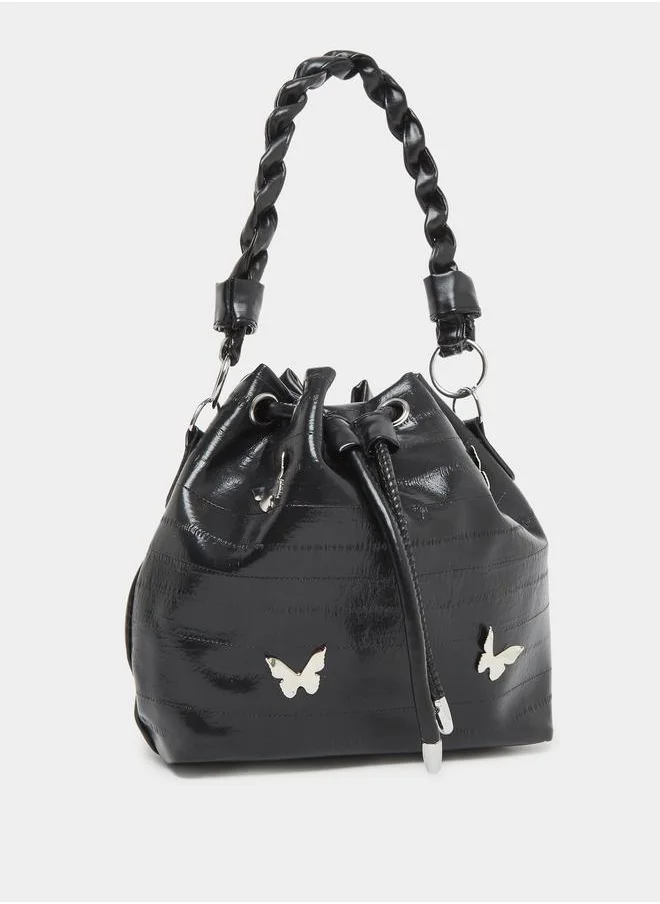 Styli Styli Braided Strap Embellished Bag with Drawstring