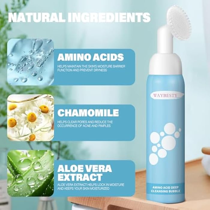 Waybesty Face Wash, Foaming Facial Cleanser, Turmeric Face Wash, Face Cleanser with Brush, Gentle Facial Wash for All Skin, Non-Irritating Pore Facial Cleanser for Women, Oil Control, 130ml - Image 4