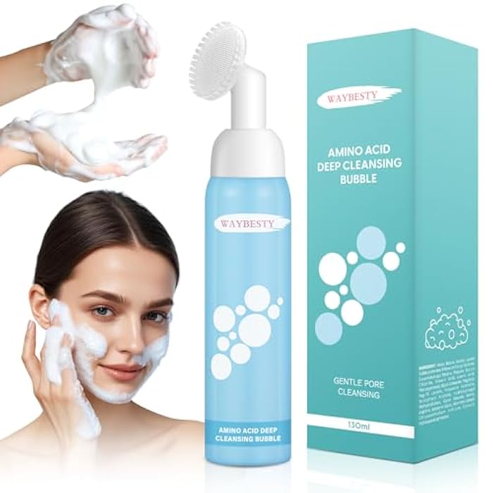 Waybesty Face Wash, Foaming Facial Cleanser, Turmeric Face Wash, Face Cleanser with Brush, Gentle Facial Wash for All Skin, Non-Irritating Pore Facial Cleanser for Women, Oil Control, 130ml - Image 1