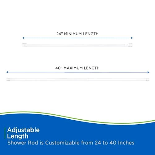 Kenney KN607C/10 Twist & Fit No Tools Camlock Tension Easy Install Stall Shower Curtain Rod with Non-Slip, Non-Scratch Ends, 24-40" Adjustable Length, White, 1" Diameter Rust Resistant Steel Tube - Image 4