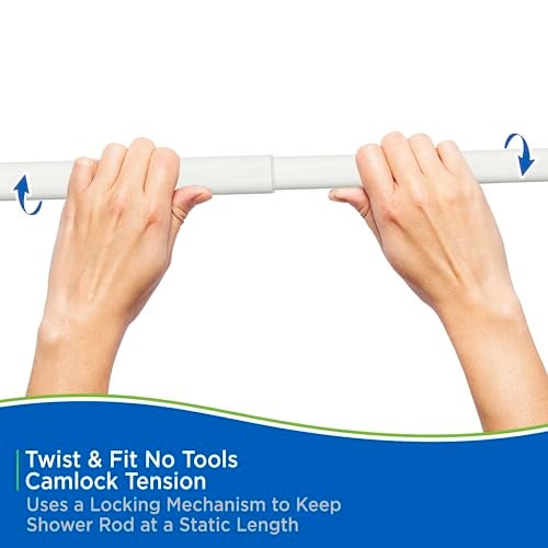 Kenney KN607C/10 Twist & Fit No Tools Camlock Tension Easy Install Stall Shower Curtain Rod with Non-Slip, Non-Scratch Ends, 24-40" Adjustable Length, White, 1" Diameter Rust Resistant Steel Tube - Image 5