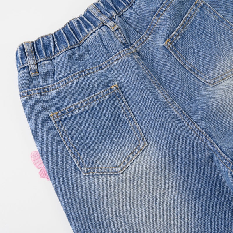 Rolanko Girls Baggy Jeans Y2K Wide Leg with Pockets, Pure Cotton, Kids Cute Clothes (Pinkbutterfly, 11-12 Years) - Image 3