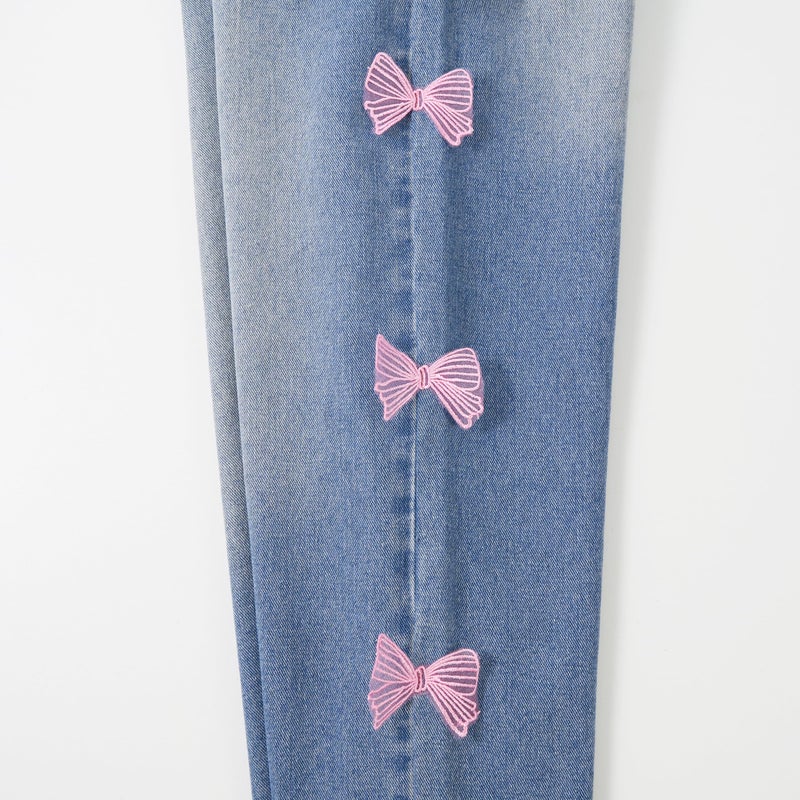 Rolanko Girls Baggy Jeans Y2K Wide Leg with Pockets, Pure Cotton, Kids Cute Clothes (Pinkbutterfly, 11-12 Years) - Image 5
