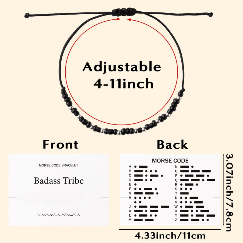 QIMGIC Morse Code Bracelet for Women - 6pcs Badass Tribe Adjustable Bracelets with Decorative Card for Friends Sister Couples, Funny Inspirational Morse Code Handmade Jewelry Gift for Birthday Team - Image 2