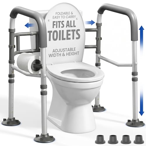 MAYALEAD LLC Toilet Safety Rails for Seniors 350lb, Adjustable Height & Width Toilet Bars for Elderly | Foldable Non-Slip Toilet Safety Frame, 4 Suction Cups & 4 Tips, Reinforced 2 C-Clamp – Fits Most Toilets - Image 1