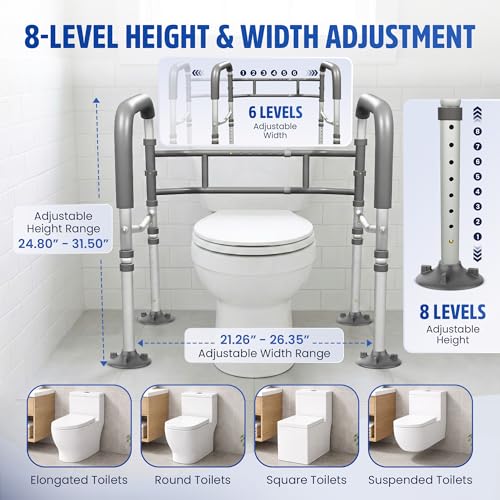 MAYALEAD LLC Toilet Safety Rails for Seniors 350lb, Adjustable Height & Width Toilet Bars for Elderly | Foldable Non-Slip Toilet Safety Frame, 4 Suction Cups & 4 Tips, Reinforced 2 C-Clamp – Fits Most Toilets - Image 5