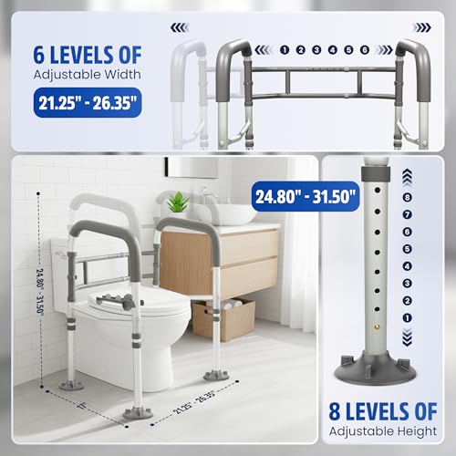 MAYALEAD LLC Toilet Safety Rails for Seniors 350lb, Adjustable Height & Width Toilet Bars for Elderly | Foldable Non-Slip Toilet Safety Frame, 4 Suction Cups & 4 Tips, Reinforced 2 C-Clamp – Fits Most Toilets - Image 2