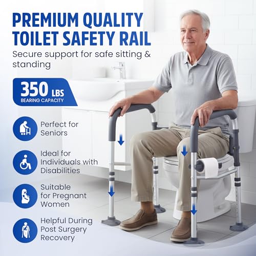 MAYALEAD LLC Toilet Safety Rails for Seniors 350lb, Adjustable Height & Width Toilet Bars for Elderly | Foldable Non-Slip Toilet Safety Frame, 4 Suction Cups & 4 Tips, Reinforced 2 C-Clamp – Fits Most Toilets - Image 3