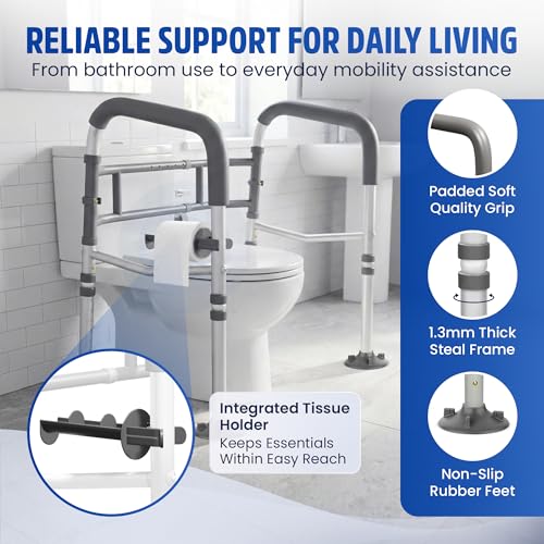 MAYALEAD LLC Toilet Safety Rails for Seniors 350lb, Adjustable Height & Width Toilet Bars for Elderly | Foldable Non-Slip Toilet Safety Frame, 4 Suction Cups & 4 Tips, Reinforced 2 C-Clamp – Fits Most Toilets - Image 4