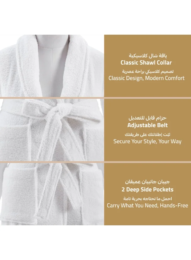 Donetella Unisex 100% Cotton Terry Bathrobe Large & Extra Large Size, 400 GSM, Luxurious & Absorbent, Ankle-Length with Shawl Collar & Pockets