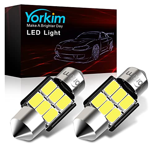 Yorkim 31mm Festoon LED Bulbs White Super Bright LED Interior Car Lights Error Free CANBUS 6-SMD 5730 Chipsets, DE3175 LED Bulb, DE3022 LED, 3175 LED Bulbs - Pack of 2 - Image 1