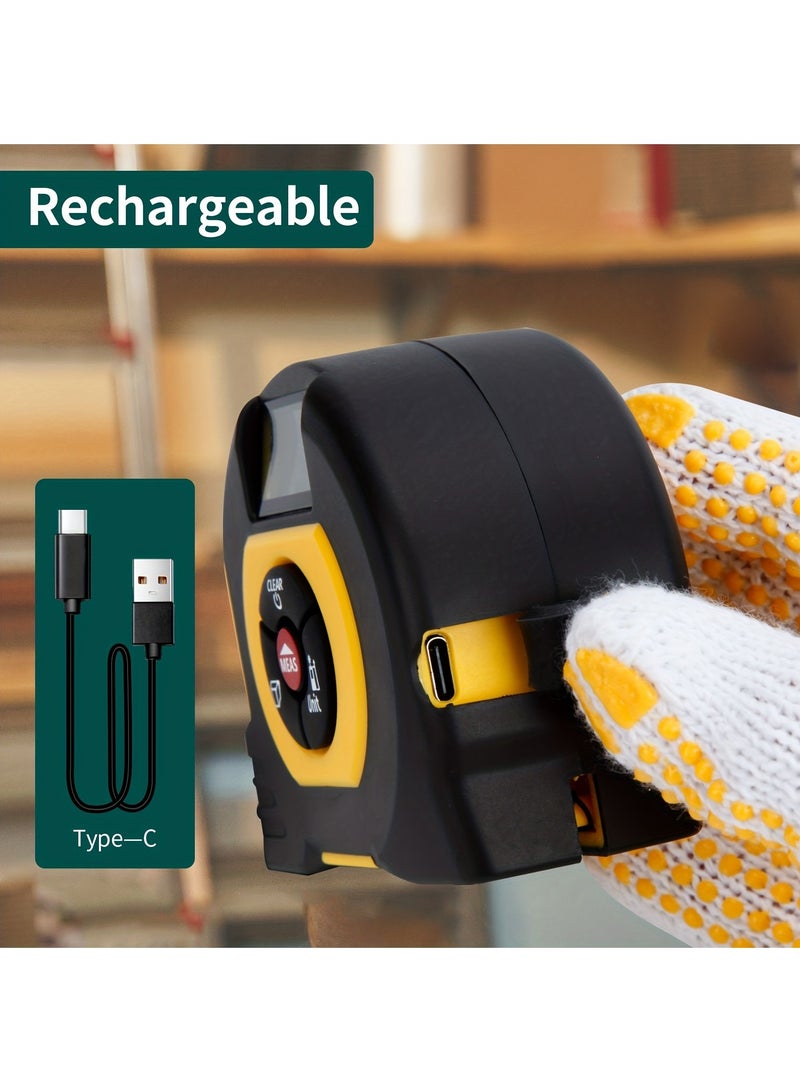 HongSheng 2 in 1 Laser Tape Measure, Digital Laser Distance Meters with LCD Display, 60M/196FT Laser Rangefinder with Type C Charging, 5M/16FT Steel Tape Measure,Laser Measure Measuring Area/Volume/Distance - Image 5