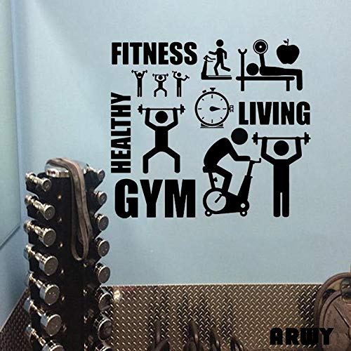 ARWY Gym Wall Stickers Gymnasium Healthy Wall Art Fitness Room Decoration Gym Sports Wall Decal Fintness Club Vinyl Wall Sticker Gym Wallpaper Size58X58 cm