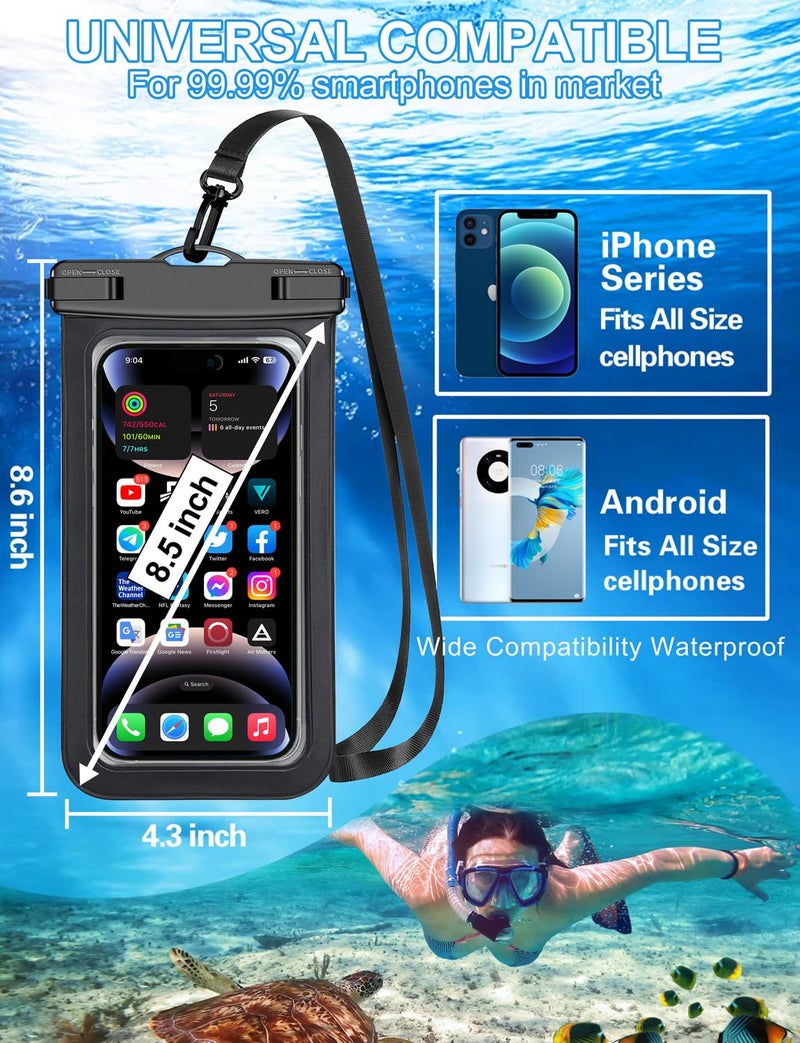 Famoby Up to 8.3" 4 Pack Black White Universal Waterproof Phone Pouch, Large Phone Waterproof Case Dry Bag,Protection Level: IP68,Outdoor Sports for Apple iPhone,Samsung,and More,Black,White - Image 3