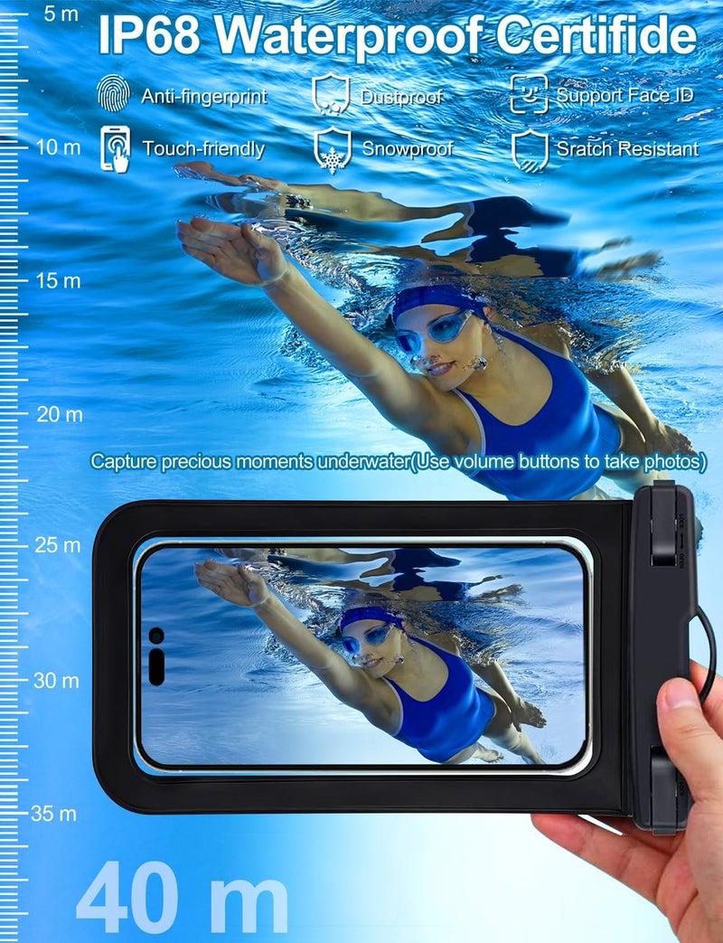Famoby Up to 8.3" 4 Pack Black White Universal Waterproof Phone Pouch, Large Phone Waterproof Case Dry Bag,Protection Level: IP68,Outdoor Sports for Apple iPhone,Samsung,and More,Black,White - Image 4