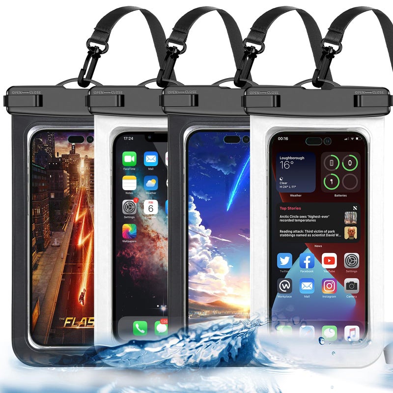 Famoby Up to 8.3" 4 Pack Black White Universal Waterproof Phone Pouch, Large Phone Waterproof Case Dry Bag,Protection Level: IP68,Outdoor Sports for Apple iPhone,Samsung,and More,Black,White - Image 1
