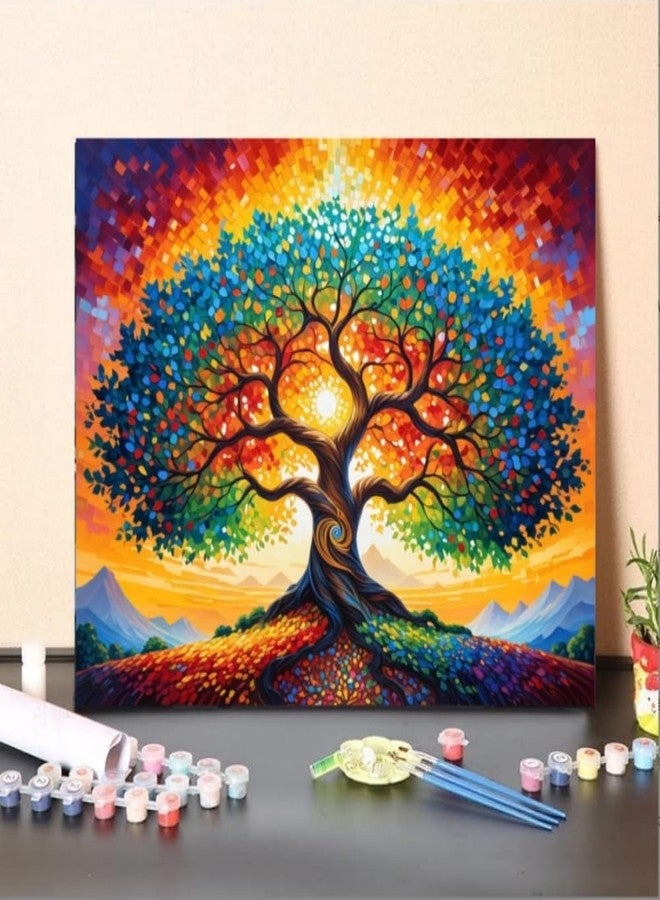 مجموعة رسم شجرة الحياة من إلدازاو، مناسبة للبالغين المبتدئين، للرسم على الزجاج الملون، لوحة قماشية، ألوان أكريليك، مقاس 20 × 16 بوصة. - Image 2