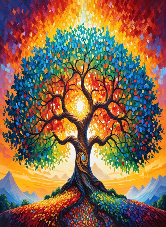 مجموعة رسم شجرة الحياة من إلدازاو، مناسبة للبالغين المبتدئين، للرسم على الزجاج الملون، لوحة قماشية، ألوان أكريليك، مقاس 20 × 16 بوصة. - Image 1