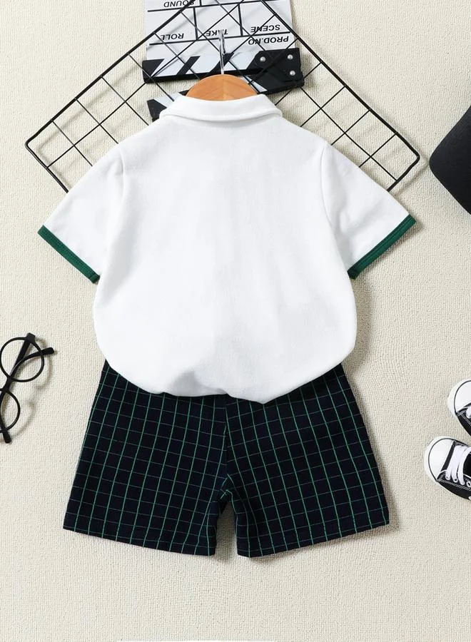 Take Two Boys Solid Short Sleeve Shirt and Plaid Shorts Set