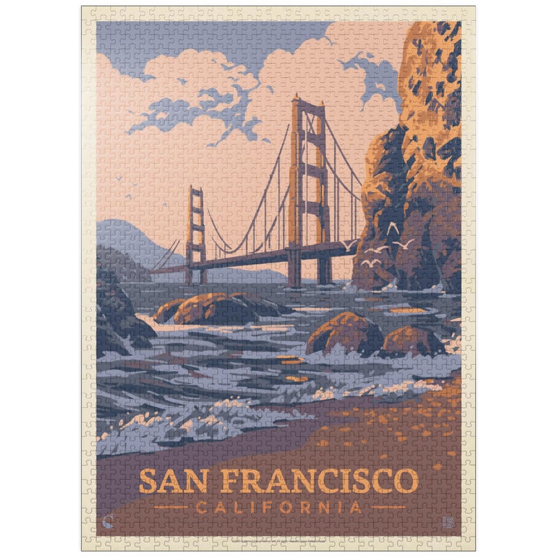 MyPuzzle.com MyPuzzle San Francisco CA Golden GateWaters Edge Vintage Poster Premium 1000 Piece Jigsaw Puzzle for Adults - Image 3