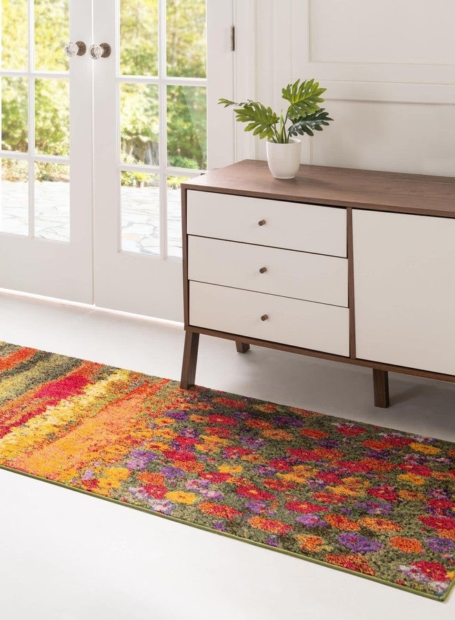 Unique Loom Estrella Collection Floral, Landscape, Abstract, Modern, Fields Area Rug, 2 ft 2 in x 6 ft 7 in, Multi/Green - Image 2