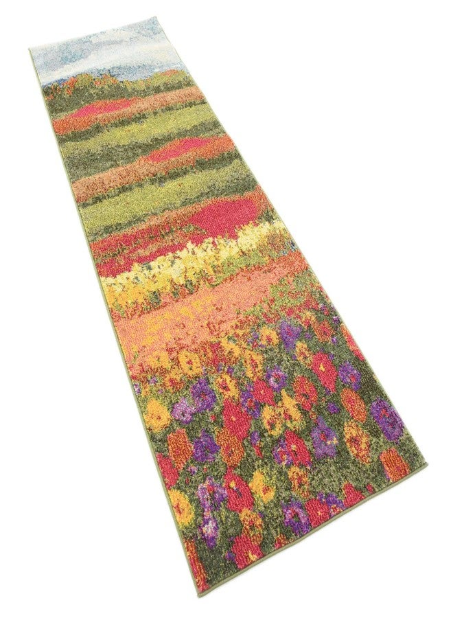 Unique Loom Estrella Collection Floral, Landscape, Abstract, Modern, Fields Area Rug, 2 ft 2 in x 6 ft 7 in, Multi/Green - Image 4