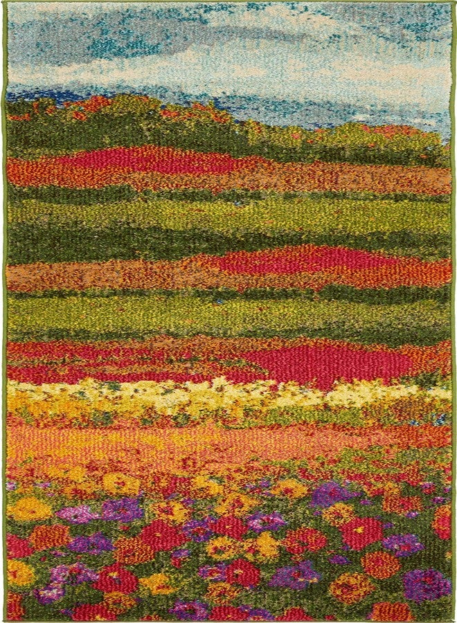 Unique Loom Estrella Collection Floral, Landscape, Abstract, Modern, Fields Area Rug, 2 ft 2 in x 6 ft 7 in, Multi/Green - Image 3